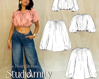 Pearl Blouse PDF Sewing Pattern Classic Easy Crop and Full Length Trendy Top Fantasy Renaissance Shirt XS-XXL Digital Sewing Instructions