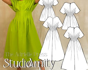 Adrielle Dress PDF Sewing Pattern Trendy Easy Summer Mini and Maxi Pleated Women's Dress Size XS-XXL Digital Sewing Pattern