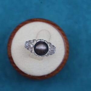 Tahitian Black Pearl Statement Ring, Handmade S925 Silver Ring, Vintage Dark Pearl Ring, Engagement Ring, Gift for Her, Anniversary Gift