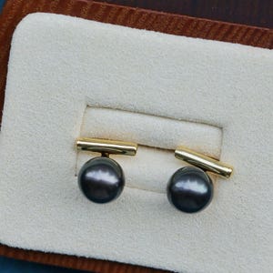 Minimalist Tahitian Black Pearl Stud Earrings, Quality Black Pearl Earrings, S925 Silver Jewelry, Modern Pearl Earring, Holiday Gift for Her
