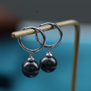 Sterling Silver Tahitian Pearl Hoop Earrings: AAA Dangle Jewelry