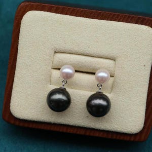 Tahitian & Pink Pearl Drop Earrings: Sterling Silver Fine Jewelry