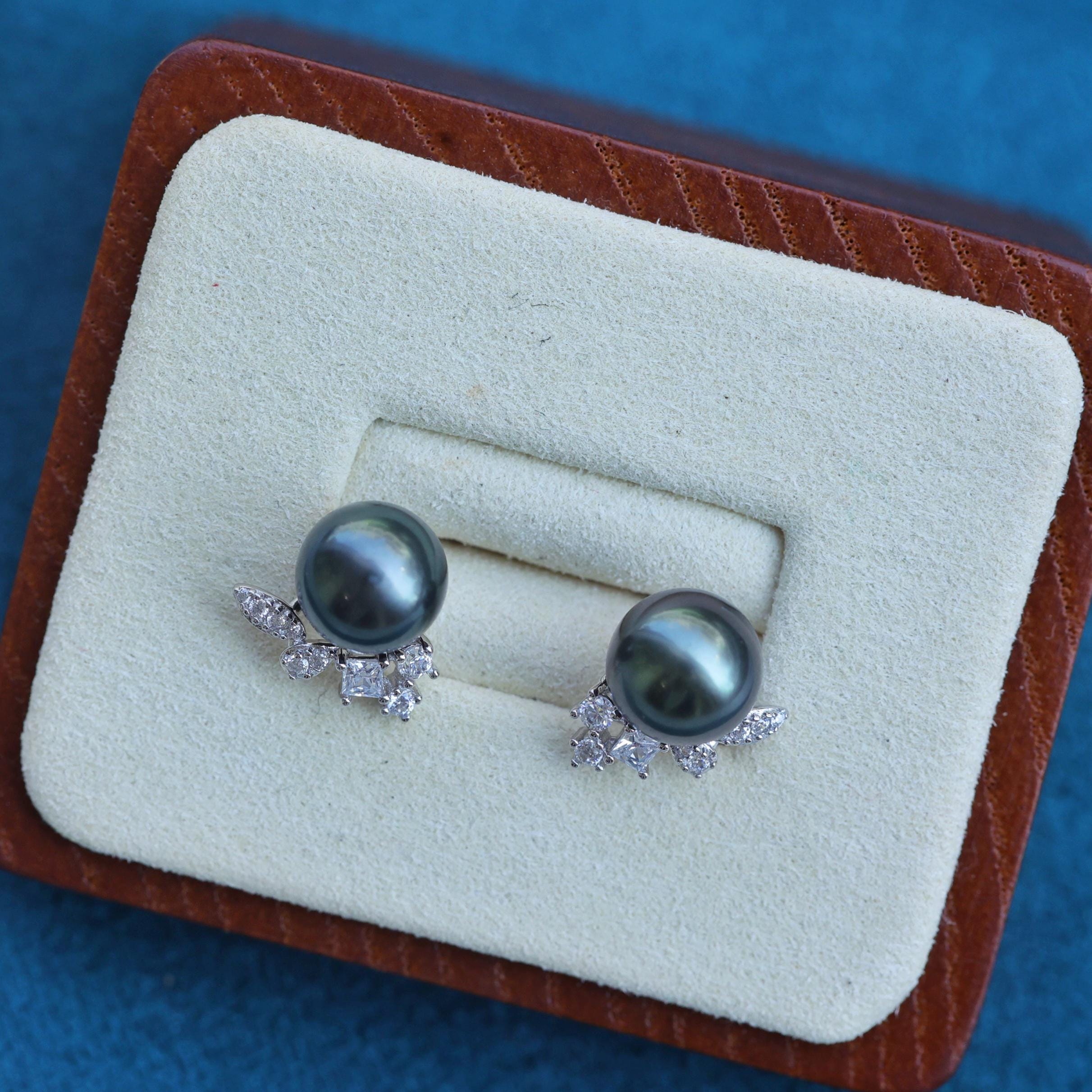 ☆TATIANA☆ Silver 925 Celia Pearl Earrings EC1680 Cultured Pearl Earrings 1/20 ct tw Diamonds Sterling Silver
