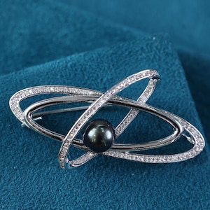 Handmade Adjustable Tahitian Pearl Brooch, Saturn Planet Sweater Brooch, Gifts for Her, Perfect for Anniversaries, Weddings, Tahiti Jewelry