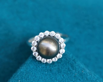 Bague En Argent Avec Perle Noire Et Zircons - Neuf Sans Emballage - Style Pendante