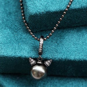 Tahitian Black Pearl Pendant, Cute Devil Angel Pearl Necklace, Handmade Jewelry, Tahitian Pearl Jewelry, Holiday Halloween Gift for Men
