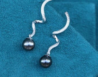 タヒチアン ダングル ドロップ パール イヤリング 925 スターリング