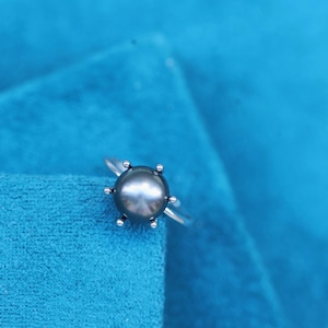 Tahitian Black Pearl Ring, Minimalist Pearl Ring, S925 Silver Ring, Dark Pearl Jewelry, Wedding Gift for Her, Simple Pearl Ring, Daily Wear