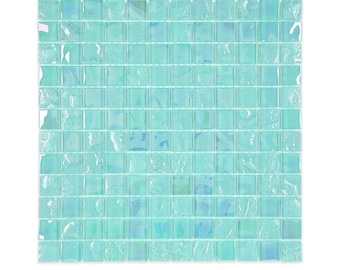 Iridescent Turquoise Mosaic Glass Tile: 1&quot; x 1&quot; Polished Finish