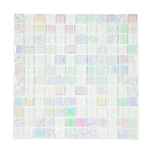 White Iridescent Glass Mosaic Tile Sheet – 1&quot;x1&quot; Recycled Glass for Backsplash, Pool, Accent Wall – Premium Quality