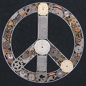 Peace Time - Peace Sign - Watch Part Art - Framed Wall Art - Horological Art - Upcycled Art - Recycled Art