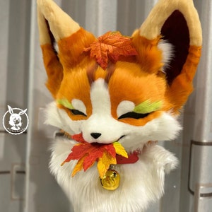 Cute Maple Leaf Fox Fursuit Head,Cosplay Kenomo Furhead,Theme Party,Furry Fursona Mask,Fursuit Premade,Fursuit Fan,Fursuit Accessories