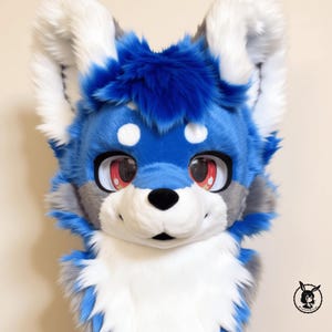 Ice-patterned Dog Fursuit Head,Cosplay Kenomo Furhead,Theme Party,Furry Fursona Mask,Fursuit Premade,Fursuit Fan,Fursuit Accessories