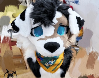 Fursuit hoofd toffee gevlekte hond, Kenomo/Toony Furhead-cosplay, themafeest, Furry Fursona-masker, premade fursuit, fursuit-fan, accessoires fursuit