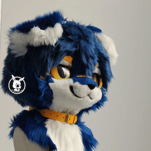 Cute Blue Plush Dog Fursuit Head,Cosplay Kenomo Furhead,Theme Party,Furry Fursona Mask,Fursuit Premade,Fursuit Fan,Fursuit Accessories
