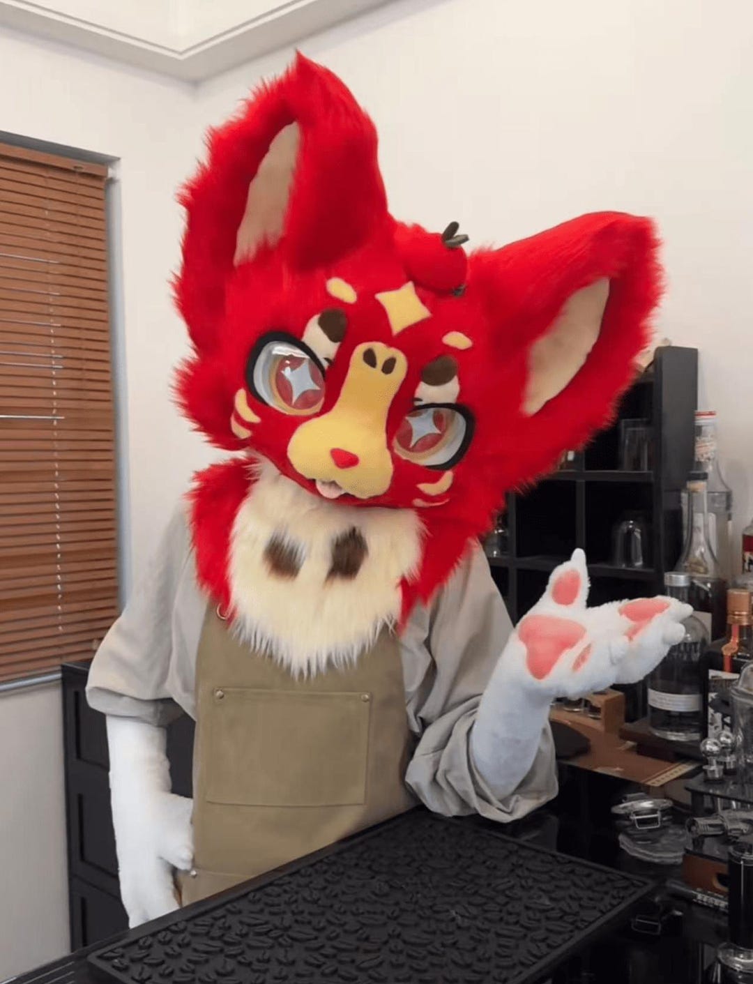 Wide-eared Red Star Cat Fursuit Head,cosplay Kenomo Furhead,theme Party ...