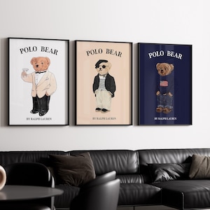 Polo Bear Set of 3 Wall Art, Fashion Magazine Poster, Vintage Fashion Magazine Poster, Printable Polo Ralph, Luxury Fashion Print Bear
