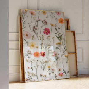Pressed Flower Poster Flowers Print Botanical Wall Art, Modern Floral Decor, Natural Home Decoration Digital Poster White Flowers Wall Art