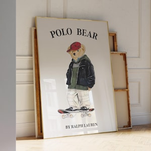 Sport Bear Poster Skater Teddy Print, Bear Fashion Magazine Poster Magazine Cover Poster Digital Ralph Skateboard Art White Polo Bear