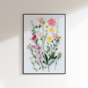 Pressed Flower Poster Flowers Print Botanical Wall Art Modern Floral Decor Natural Home Decoration Physical Poster, White Flowers Wall Art