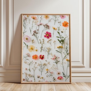 Pressed Flower Poster Flowers Print Botanical Wall Art, Modern Floral Decor Natural Home Decoration Physical Poster White Flowers Wall Art