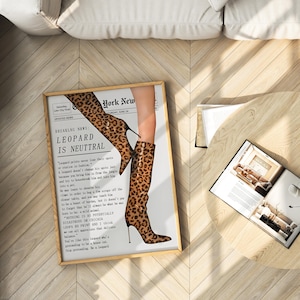 Cheetah Newspaper Print, Trendy Wall art Poster, Red Boots | Fashion Icon Poster, Red Boots Wall art, Retro Art, Digital Download