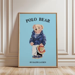 Polo Bear Poster Fashion Magazine Poster Vintage Fashion Magazine Poster Printable Polo Ralph Lauren Wall Art Luxury Fashion Art Blue Bear