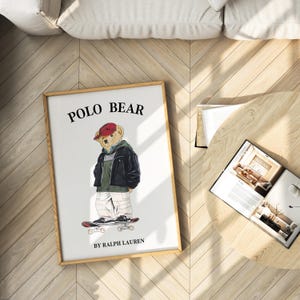 Sport Bear Poster, Skater Teddy Print, Bear Fashion Magazine Poster Magazine Cover Poster Digital Ralph Skateboard Art White Polo Bear