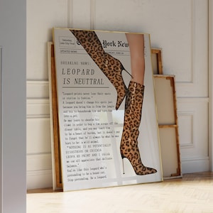 Cheetah Newspaper Print, Trendy Wall art Poster, Red Boots | Fashion Icon Poster, Red Boots Wall art, Retro Art, Digital Download
