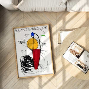 Roland Garros 1991 print, Tennis Poster Roland Garros Poster, Sports Wall Art, Tennis Print, Mid Century Modern Digital Wall Art