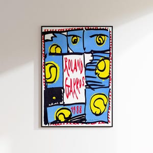 Roland Garros 1988 print Tennis Poster Roland Garros Poster, Sports Wall Art, Tennis Print, Mid Century Modern, Digital Wall Art
