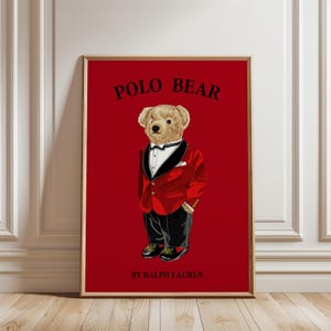 Red Physical Poster Polo Bear Poster, Fashion Magazine Poster Vintage Fashion Magazine Poster Ralph Lauren Luxury Fashion Poster