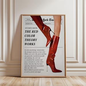 Retro Newspaper Print, Trendy Wall art Poster, Red Boots | Fashion Icon Poster, Red Boots Gallery Wall Art, Trendy Print, Physical Wall Art