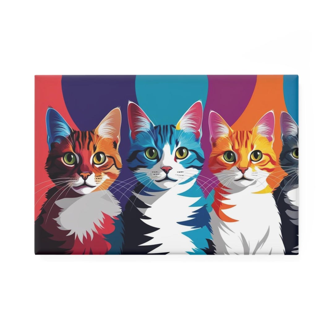 Pop Cat Button Pop Art Cats Button Magnet, Rectangle (1 & 10 Pcs) - Etsy