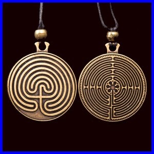 Labyrinth Pendant- Gold Tone- 2 Sided- 11 Circuit & 7 Circuit Labyrinth