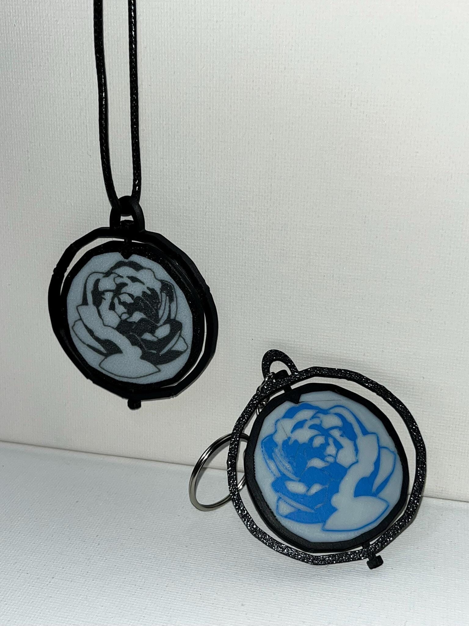 Blue Rose Spinning Pendant as Keychain/necklace - Etsy