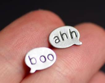 Halloween Earrings, Spooky "Boo" "Ahh" Talk Bubble Studs, Sterling Silver Earrings