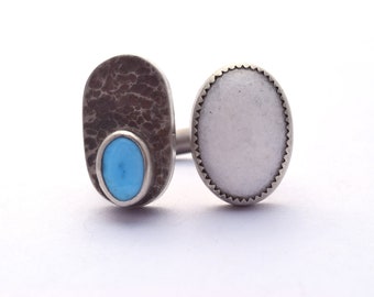 Oxidized Sterling Silver Turquoise Quartz Ring: Hollowform Split Band