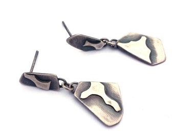 Eco Friendly Oxidized Silver Earrings from the Remnant Collection, One of a Kind, Mismatched Geometric Stud Earrings Created From Scrap