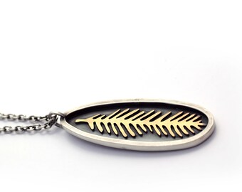 Conifer Talisman, Brass Fir Needles on Sterling Silver Pendant, Mountain Jewelry, Heavy Cable Chain, Handmade Hook clasp