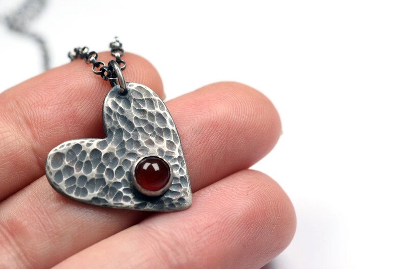 Hammered Heart Necklace Sterling Silver Heart With Carnelian Etsy