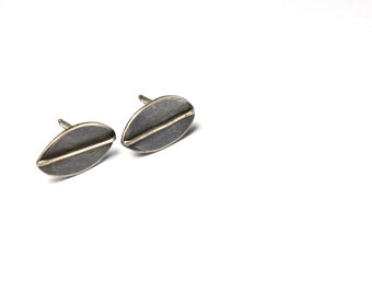 Sterling Silver Leaf Stud Earrings: Oxidized Botanical Jewelry