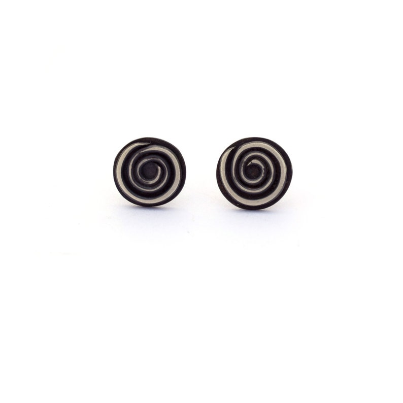 Spiral Earrings, Sterling Silver Post Earrings, Geometric Stud Earrings, Oxidized Silver Swirl Earrings, Beach Jewelry, Bohemian Jewelry image 2