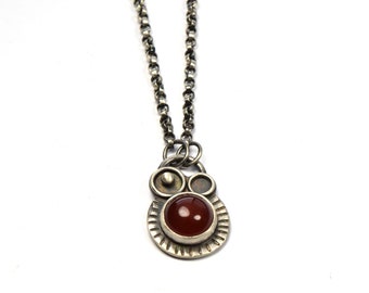 Carnelian Necklace, Oxidized Silver, Inspired by Space, Orbital Necklace, Contemporary Jewelry, Artisan Metalsmith