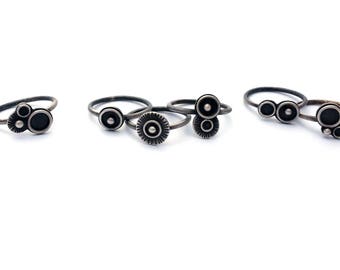 Oxidized Sterling Silver Stacking Ring: Geometric Celestial Jewelry