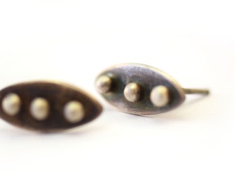 Leaf Earrings, Sterling Silver Studs, Pod Earrings, Oxidized Silver Posts, Botanical Jewelry