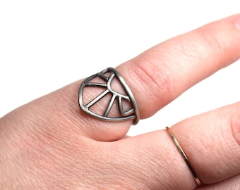 Ornate Sterling Silver Ring, Oxidized Silver, Midi Ring, Pinky Ring, Unusual Ring