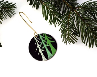 Handcrafted Enamel Tree Ornament: Redwood Pine with Brass Hook