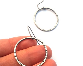 Reserved for Suzanne - Replacement Earring, Sterling Silver Hoop Earrings, Hand Stamped Silver Earrings, Geometric Jewelry