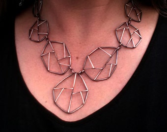 Sterling Silver Statement Necklace, Geometric Necklace, Big Bold Necklace, Contemporary Jewelry, Metalsmith Necklace